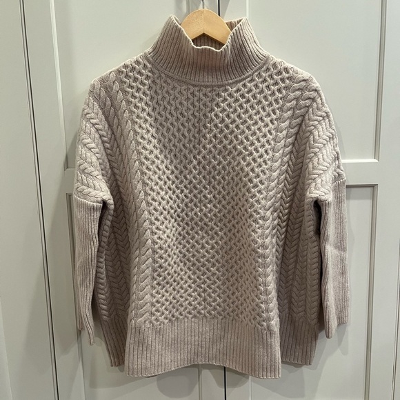 AYR Ivory Le Square Kable Knit Mock Neck Sweater Size Small 100% wool fisherman - Picture 3 of 10